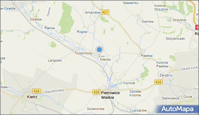 mapa Maków, Maków gmina Pietrowice Wielkie na mapie Targeo
